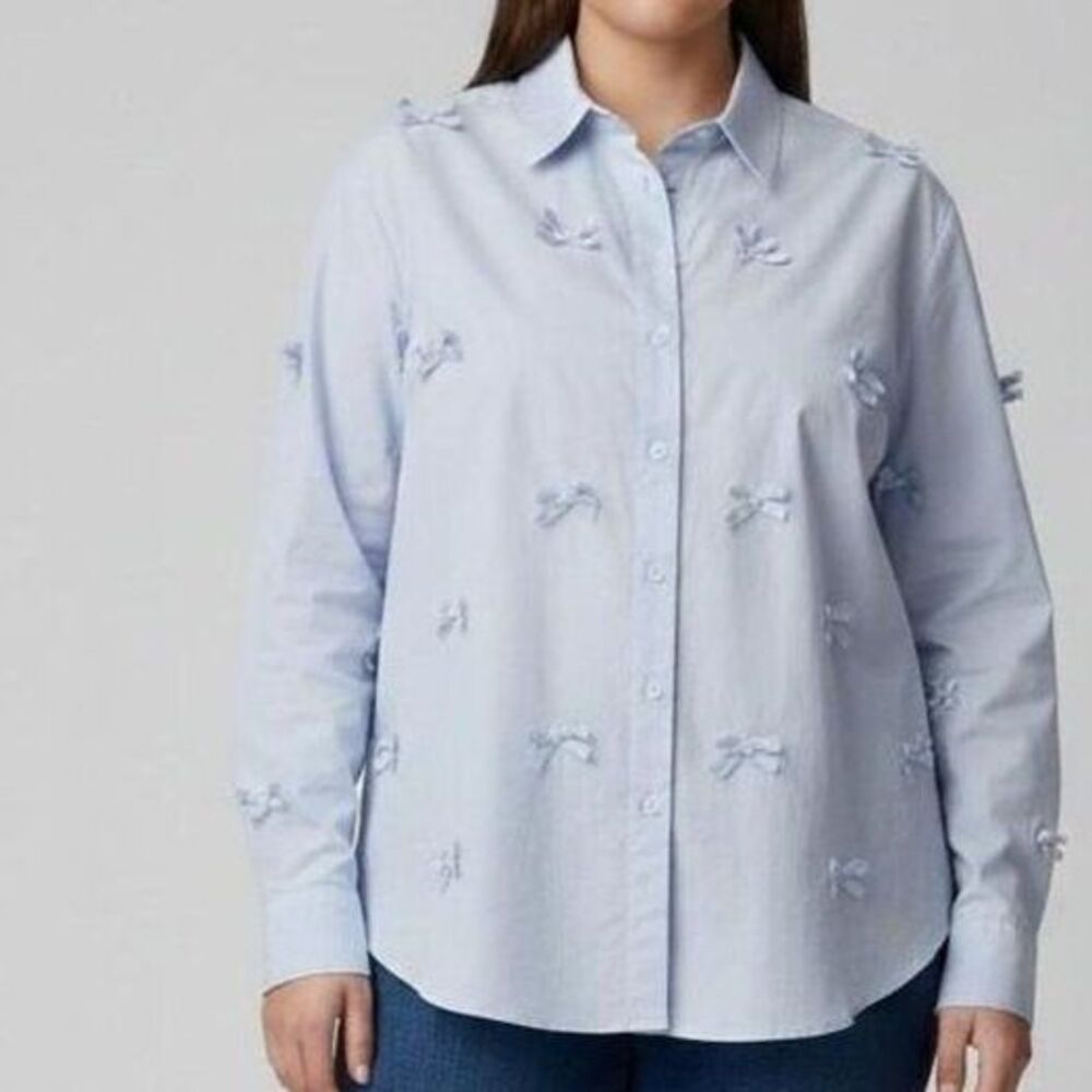 XXLLight Blue Bow Button Down - Coquette Soft Girl, Dollette